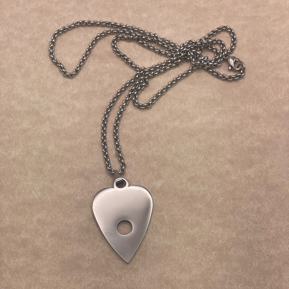 Ouija Board Planchette Silver Necklace Stainless Steel Horror Halloween Goth - Picture 3 of 3